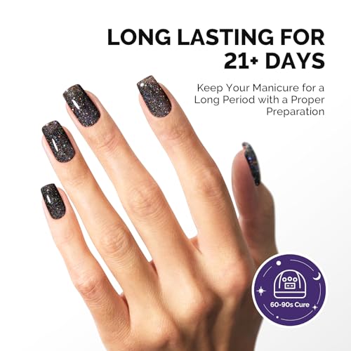 Image of MelodySusie Galaliver Black Glitter Gel Nail Polish, 15ML Sparkly Shimmer Black Gel Polish Soak Off UV LED Cured Long Lasting Gift for Women DIY Nail Design Nail Art Manicure X10