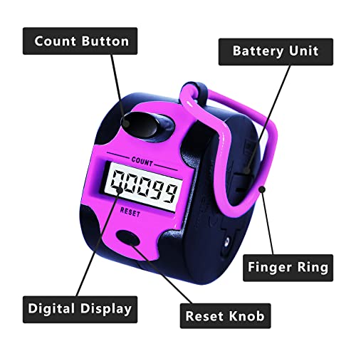 Handy Counter Click Manual Digital clicker Stitch Tally Counters Pink Finger Mechanical Palm Handheld Pitch 5-Digit Electronic Display Click Number Counterfor Row, People, Golf,Crochet,Lap&Knitting
