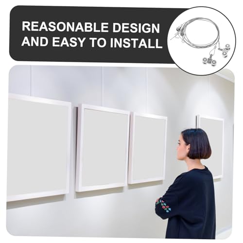 Image of POPETPOP Picture Rail Hanging System Hooks Adjustable Picture Hanging Wire for Frames 2-Piece Set Suitable for Home Gallery and Art Exhibitions Steel Wire Rope