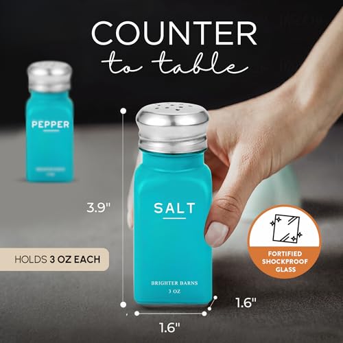 Image of Teal Salt and Pepper Shakers Set by Brighter Barns - Turquoise Kitchen Decor, Turquoise Kitchen Accessories, Blue Table Decor - Modern Farmhouse Countertop Accessories for Airbnb, Restaurant (Teal)