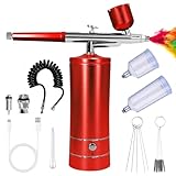 GOEDCH Kit Aérographe Multi Fonctions avec Compresseur: Kit Aérographe Sans Fil avec Compresseur d'air, Brosse à Air Rechargeable pour Nail Art, Décoration de Gâteau, Modélisation de Tatouage (Rouge)