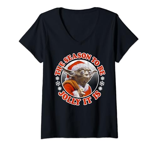 T-shirt Star Wars Noël pour femme avec col en V Yoda imprimé festif