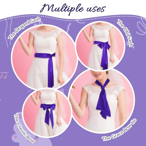 Silk Dark Purple Sash Belt 96 Inches, Bow Belt for Weddings Parties Banquets Halloween Christmas, Tie Belts for Women Matching with Skirts Jeans Shirts Skirts, Elegant and Soft Sash4