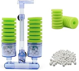 boxtech Aquarium Biochemical Sponge Filter, Ultra Quite Aquarium Double Head Bio Sponge Fish Tank Foam Filter-Green