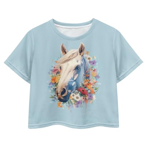 Image of Cute Crop Tops for Girls Short Sleeve Summer T Shirts Fashion Graphic Tees Crew Neck Pullover Tee 5-14 Years