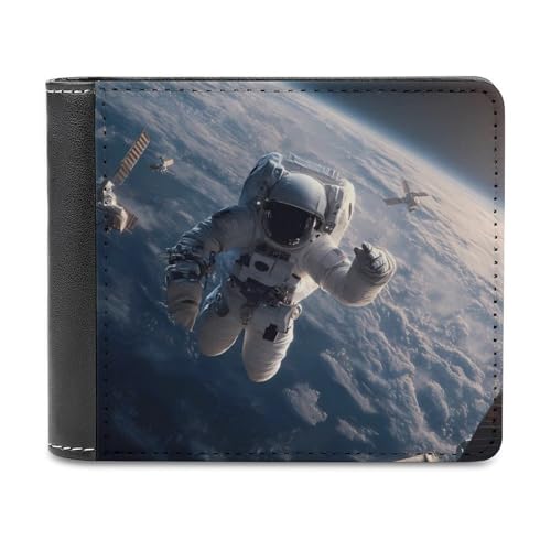 Spaces-Earth Astronaut Bi-fold Wallet for Men Women Print PU Leather Slim Cash Card Holder