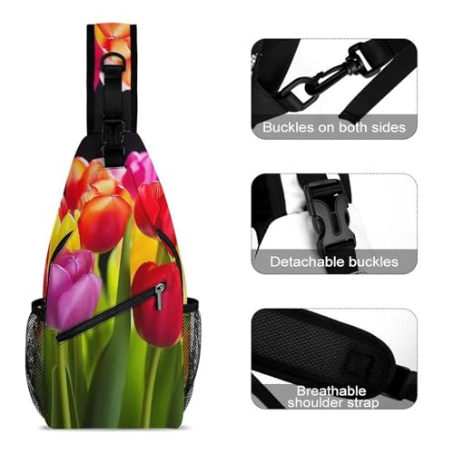 Mochila deportiva Colorful Tulips Sling Bag blanca miniatura 3