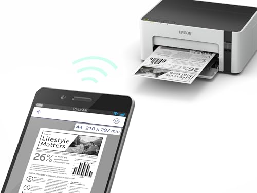 Image of Epson EcoTank ET-M1120 Refillable Black & White Printer (Single Function, DIN A4, Wi-Fi, USB 2.0) Large Ink Container, High Reach, Low Page Cost