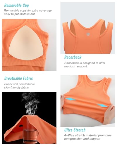Image of RUNNING GIRL Sports Bras for Women High Impact Seamless Ribbed Longline High Neck Workout Crop Tank Tops Padded