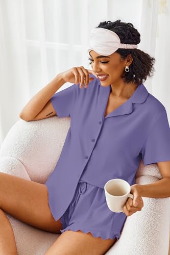 Image of Ekouaer Pajamas Set for Women Short Sleeve Sleepwear Button Down Pjs Lounge Sets Soft Nightwear