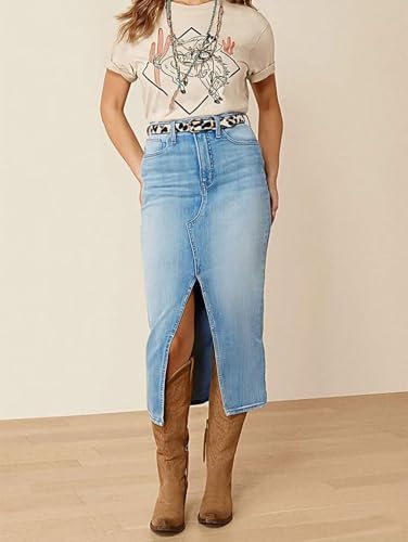 Flamingals Straight High Rise Vintage Zipped up Wash Split Thigh Midi Denim Skirt Without Belt4