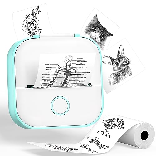 Image of Phomemo Sticker Printer- T02 Print Pods Mini Sticker Printer Maker, Inkless Machine Portable, Bluetooth Thermal Pocket Photo Maker for Study Notes, Daily, Photos, DIY, Green