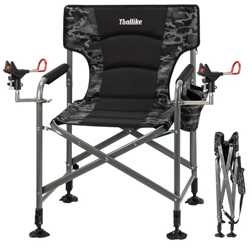 Thallike Padded Folding Fishing Chair with 2 Rod Holders for...