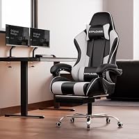 GTPLAYER Gaming Stuhl Ergonomischer Schreibtischstuhl Drehstuhl, Chefsessel mit Massagefunktion, bis 136 kg belastbar, Verlängerte und Verbreiterte Rückenlehne, Weiß – Ansicht 2