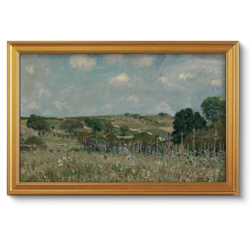 Image of VIYYIEA Large Gold Framed Wall Art, Landscape Picture -Grassland- 36 inch x 24 inch