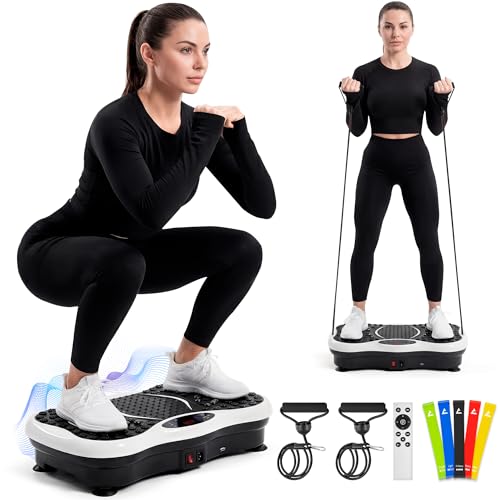 JUPPLIES Plataforma Vibración Muscular con 99 Velocidades, 5 Modos y 5 Bandas Elásticas - Máquina de Ejercicio con Bluetooth y Mando a Distancia para Adelgazar, Tonificar y Mejorar la Circulación