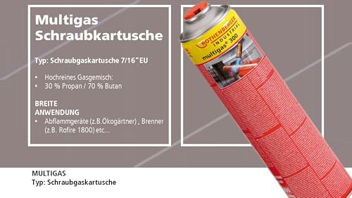 ROTHENBERGER Industrial Multigas 300 Gas Kartusche | 600 ml | 338g | Anschluss: 7/16“ EU | Norm EN 417 selbstverschließend | 4 Stück 2