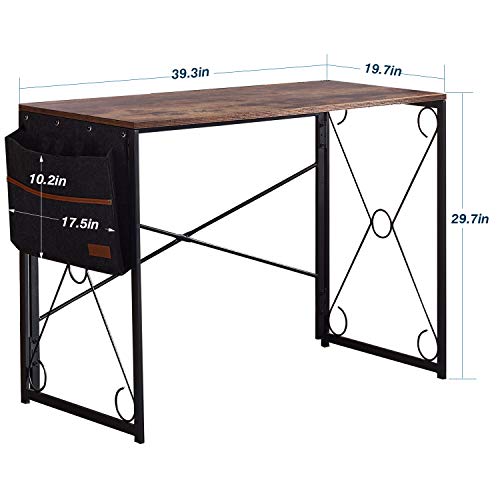 Vecelo Writing Computer Folding Desk/Sturdy Steel Laptop Table With Storage Bag For Home Office Work, 39", Rustic Brown #TOP2