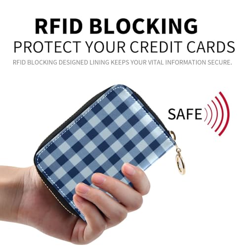 Women's Blue Buffalo Plaid Credit Card Holder Wallet Leather Zipper Card Case for Ladies Girls 203009333