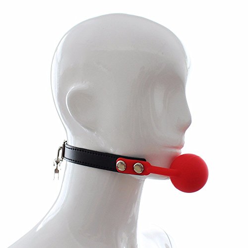 Iefiel Pu Leather Paly Buckle Belt Silicon Mouth Ball Open Breathable Mouth Gag For Men Woman (Red With Locks) #TOP5