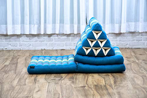Leewadee Foldout Triangle Thai-Cushion Floor-Seat with Back-Rest TV Pillow Lounge-r Foldable Out-Door Mattress, 67x21x13 inches, Kapok, Light Blue