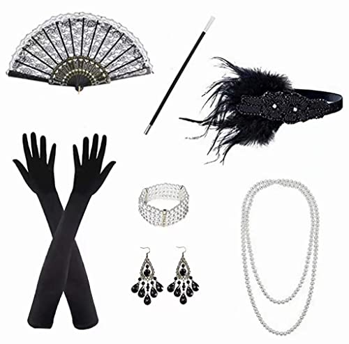 MISHAER 1920 Accessories Set,1920s Accessories Flapper Set Pearl Necklace Great Gatsby Accessories for Women (1)