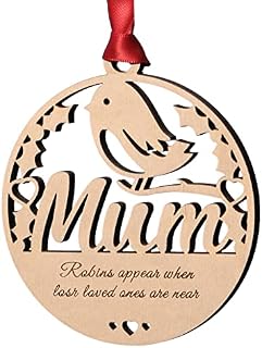Alphabet barn Mum Memorial Christmas Tree Decoration Robin Plaque Wooden Bauble Remembrance Robin In Loving Memory Gift