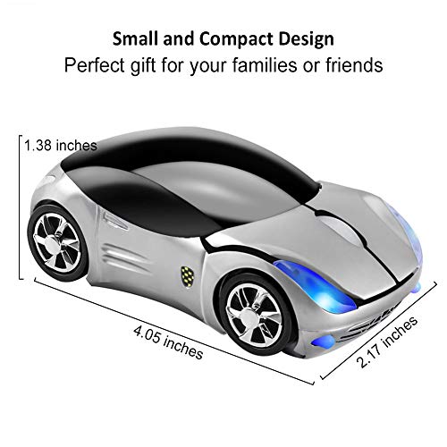 Chuyi Ultra Small Cool Sports 3D Car Shaped Wireless Optical Mouse Mini Cordless Portable Mice For Business Travel Office Home School Gift (Silver) #TOP1