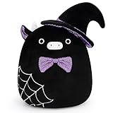 Zcstioxl Cow Plush Halloween Witch Plush Pillow Cow Stuffed Animal Toy, Cute Black Witch Cow Plushie Pillow, Soft Plushie Stuff Doll for Kids Kawaii Halloween Decoraition