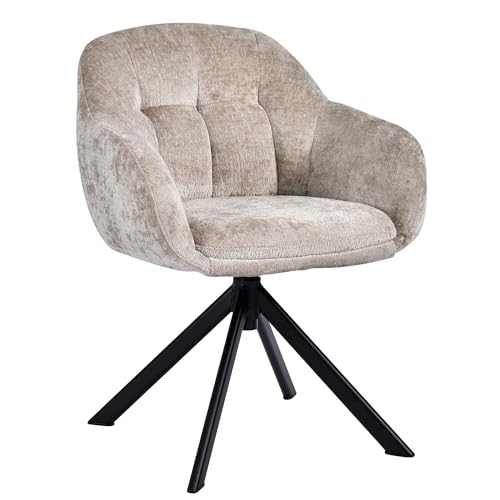 DUHOME Fauteuil Lounge avec Accoudoirs Fauteuil de Coiffeuse en Tissu Chenille Chaise de Salle à Manger Siège Pivotant à 360°, Kaki