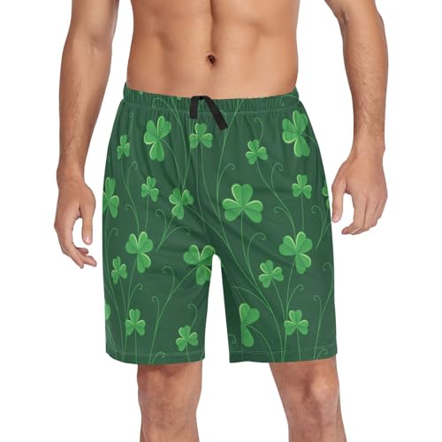 Men's Pajama Shorts St Patricks Day Shamrock Sleep Shorts Soft Comfy Lounge Pjs Bottoms Pajama Pants with Pockets