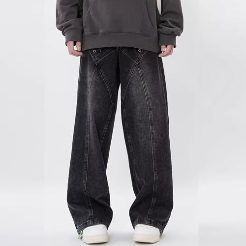 Men's Jeans Baggy Pants Stylish Vintage Loose Fit Denim Pants Hip Hop Casual Solid Jeans Streetwear (Black,Medium) by DGHM-JLMY - Used condition - Image 5