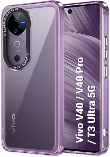 TheGiftKart Hybrid Shockproof Back Cover Case for Vivo V40 / V40 Pro / T3 Ultra 5G | Stylish Camera Border | Electroplated Buttons | Crystal Clear Hard Back Cover Case (TPU & PC, Purple Bumper)