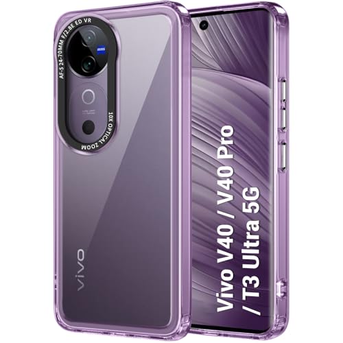 TheGiftKart Hybrid Shockproof Back Cover Case for Vivo V40 / V40 Pro / T3 Ultra 5G | Stylish Camera Border | Electroplated Buttons | Crystal Clear Hard Back Cover Case (TPU & PC, Purple Bumper)