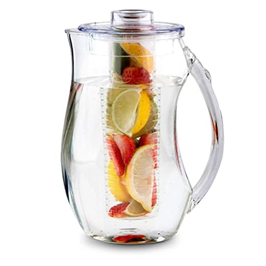 Homeries Fruit Infuser Water Pitcher with 3 Tubs (2.9 Quart / 93 Oz) – Shatterproof Acrylic Infusion Jug for Iced Tea, Juice, Beverages, Water, Lemon, Fruit & Herbs – BPA Free