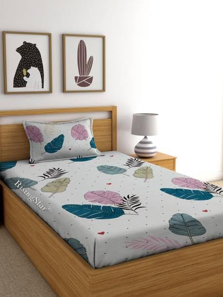 Image of Rajat Presents 100% Cotton 160 TC Wrinkle Free Printed Single Bedsheets with 1 Matching Pillow Cover, (60X90 Inches, 4 X 6 Feet A1139