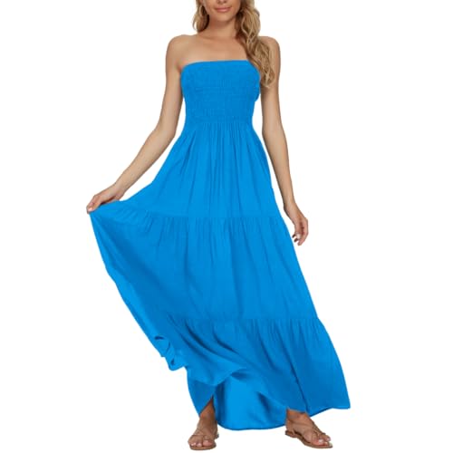 Image of Women's Summer Strapless Tube Top Maxi Dresses Off Shoulder Boho Beach Long Dress