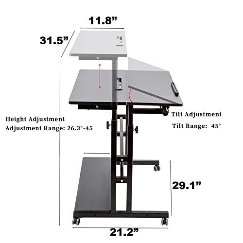 SIDUCAL Mobile Standing Desk, Rolling Ajustable Computer Desk, Mobile Computer Workstation Adjustable Desks for Home Office for Stand Up, Black - Thumbnail 6