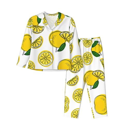 Pyjama imprimé citron femme manches longues en tissu fluide et respirant EdWal