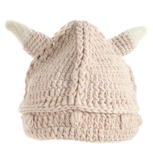 GALPADA Funny Animal Horn Beanie Knit Cap for Men Women Warm Hat for Outdoor Use Beige