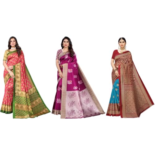 Image of Yashika Women's Sarees Women's Combo Art Silk Printed Saree With Unstitched Blouse Piece |saree for Women | saree combo | New Sari | Saree Pack Of 3