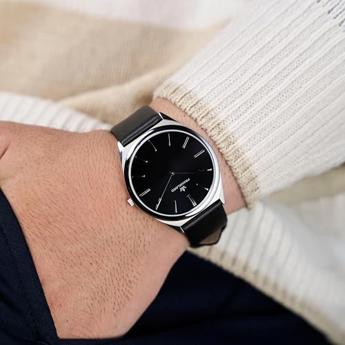 Image of Franklord Ultra-Slim Men's 5 mm Swiss Movement Dress Watch - 40 mm Case, Sapphire Crystal, 316L Stainless Steel with Leather Strap