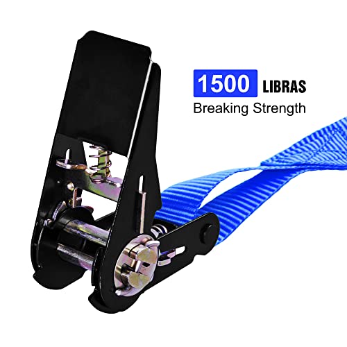Awelcraft Ratchet Straps, 1500 Lbs Breaking Strength - Premium 4X 15Ft Tie Down Strap Set, 4X Soft Loops For Moving Appliances, Lawn Equipment, Motorcycle (Blue) #TOP2