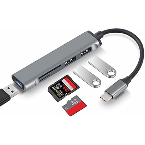 USB C Hub, Jiasoval 5-IN-1 USB Hub 3.0, Slim Type C USB C Adapter with USB3.0, 3 USB2.0, SD 2.0 and MICRO SD 2.0 SD Card Reader, USB Multiport Adapter for Windows10.8.7, Vista, XP, Mac10.4.6 Cover