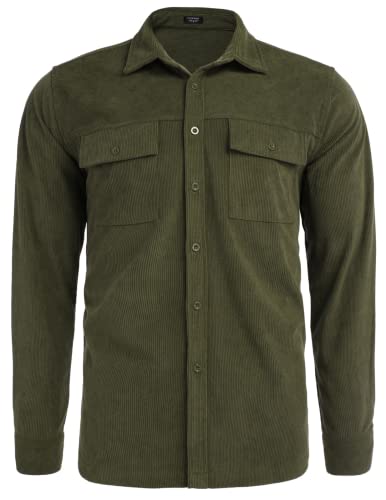 Coofandy Mens Corduroy Shirt Jacket Long Sleeve Button Down Jackets Fashion Lightweight Shacket (Army Green S) #TOP3