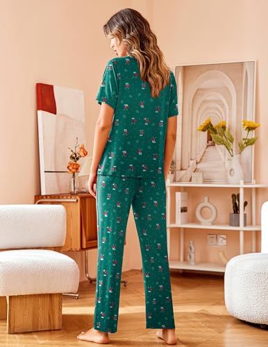 Image of Avidlove Women Pajamas Set Notch Collar Soft Sleepwear Pjs Short Sleeve Button Down Nightwear with Long Pants