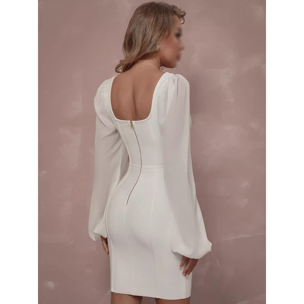 Amazon.com: CGTENBS Winter White Long Sleeve Bandage Dress Sexy V Neck Lace  Celebrity Runway Night Out Club Party(L Code) : Clothing, Shoes & Jewelry