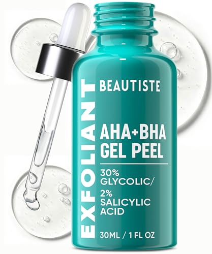 Beautiste 30 DAY MIRACLE AHA 30% + BHA 2% Peeling Solution - Clinical Strength Liquid Exfoliant for Dark Spots, Blackheads & Clogged Pores - Resurfacing Salicylic Acid Serum & Chemical Peel for Face