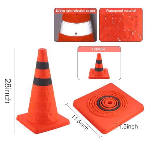 SINGARO 28 inch Traffic Cones, 4PCS Collapsible Orange Cones for Parking, Parking Cones with Reflective Collars, Training Cones, Driveway, Car Interior Accessories