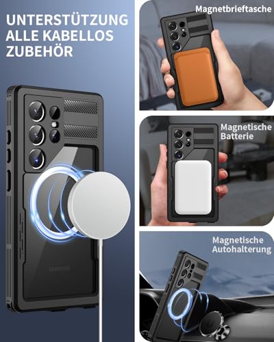 Focusor für Samsung Galaxy S26 Ultra 5G Hülle Wasserdicht Kompatibel mit Magsafe, HandyHülle S26 Ultra IP68 wasserdichte 360 Schutzhülle,Stoßfest Outdoor Panzerhülle mit Displayschutz,Schwarz